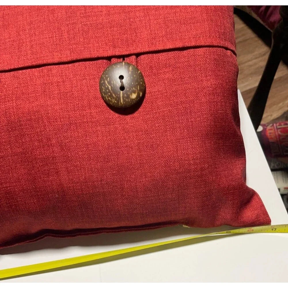 Red Throw Pillow Set Button Accents 17x11 Inches Decorative Modern Rustic Style